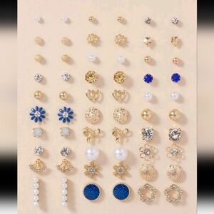 30pairs/Set Rhinestone & Faux Pearl Decor Earrings